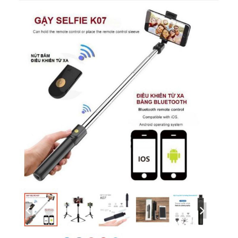 Gậy selfi cầm tay kiêm Tripod cầm tay K07( kèm remote chụp từ xa)