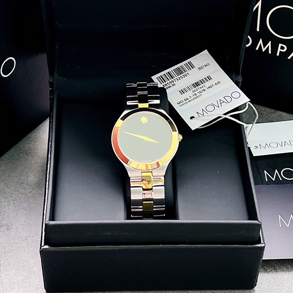 Đồng hồ đôi Movado Two Tone Gold 0607445 - 0607443 26/39mm mã vạch check code, tag giá đầy đủ