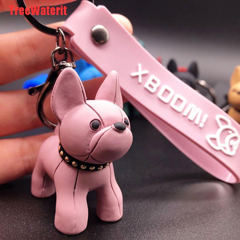 TreeWaterit Fashion French Punk Bulldog Keychain Leather Dog Keychains For Women/Men's Bag