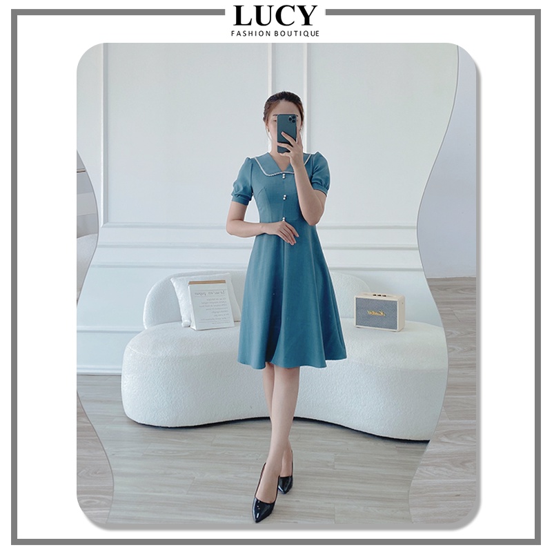 Váy xanh công sở LUXY V139, dáng ôm phong cách Hàn Quốc