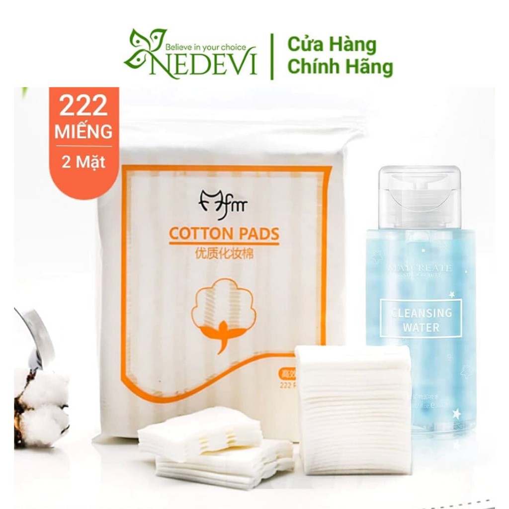 Combo 1 bông tẩy trang 3 lớp Cotton Pads+1 Nước tẩy trang Maycreate nắp trắng 300ml tẩy sạch bã nhờn,bụi bẩn - NEDEVI