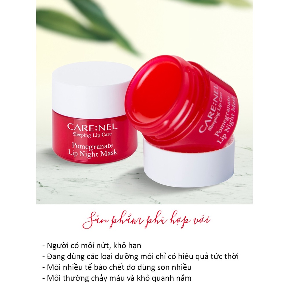 Mặt Nạ Ngủ Môi Giúp Cấp Ẩm, Tẩy Tế Bào Chết Và Ngừa Lão Hoá Care:Nel Pomegranate Lip Night Mask 5g - Lựu