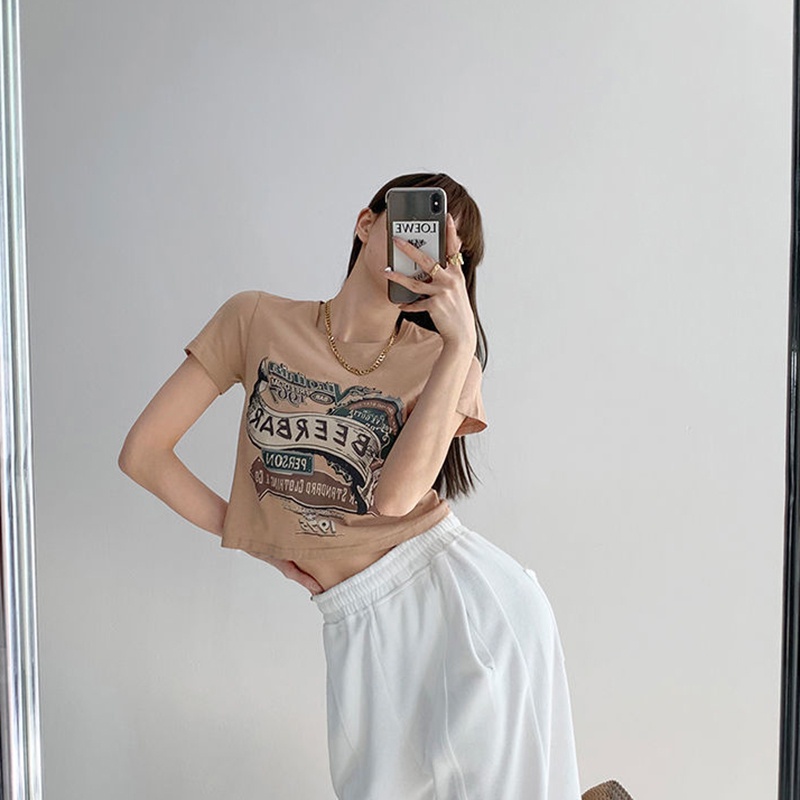 Áo thun IELGY tay ngắn cổ tròn in chữ cổ điển dành cho nữ