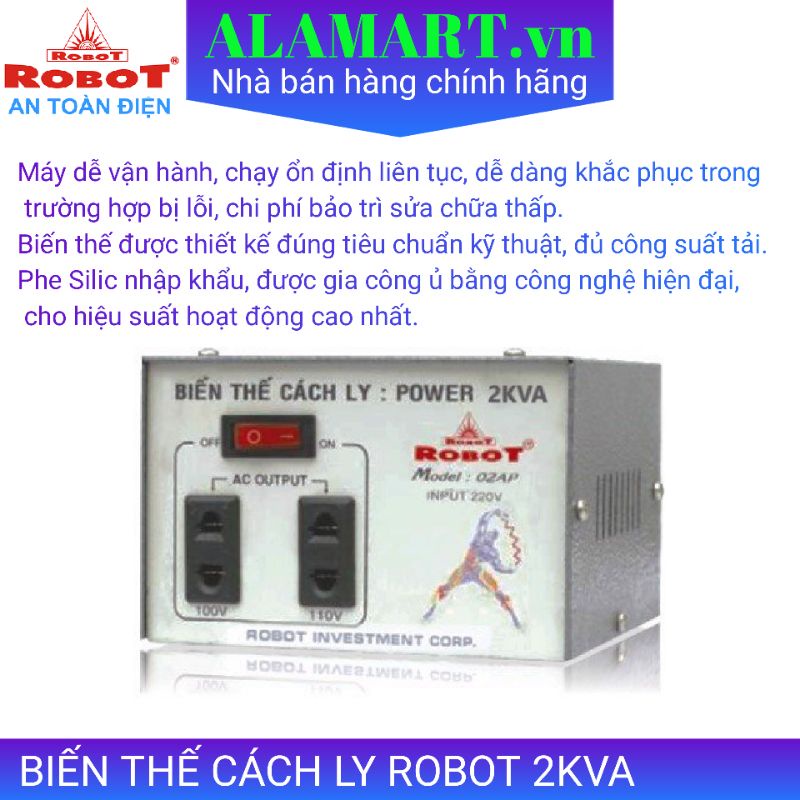 Biến thế cách ly đổi điện 220v - 110v Robot 2KVA