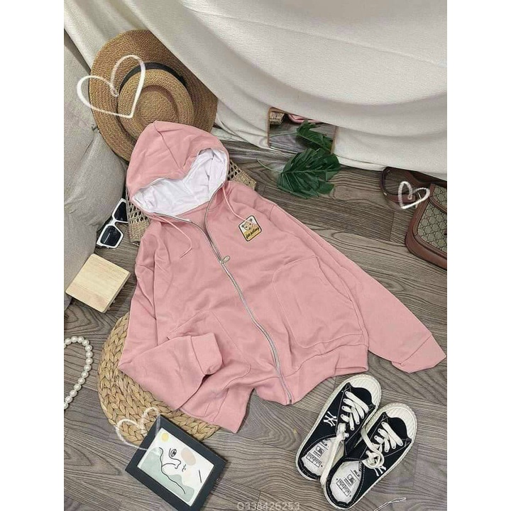 Áo Khoác Nữ Hoodie Unisex Kiểu Khóa Kéo Zip - Chống Nắng Có Nón Mũ 2 Lớp Thêu Gấu Vải Nỉ - Thu Đông HOT-TREND ĐẸP