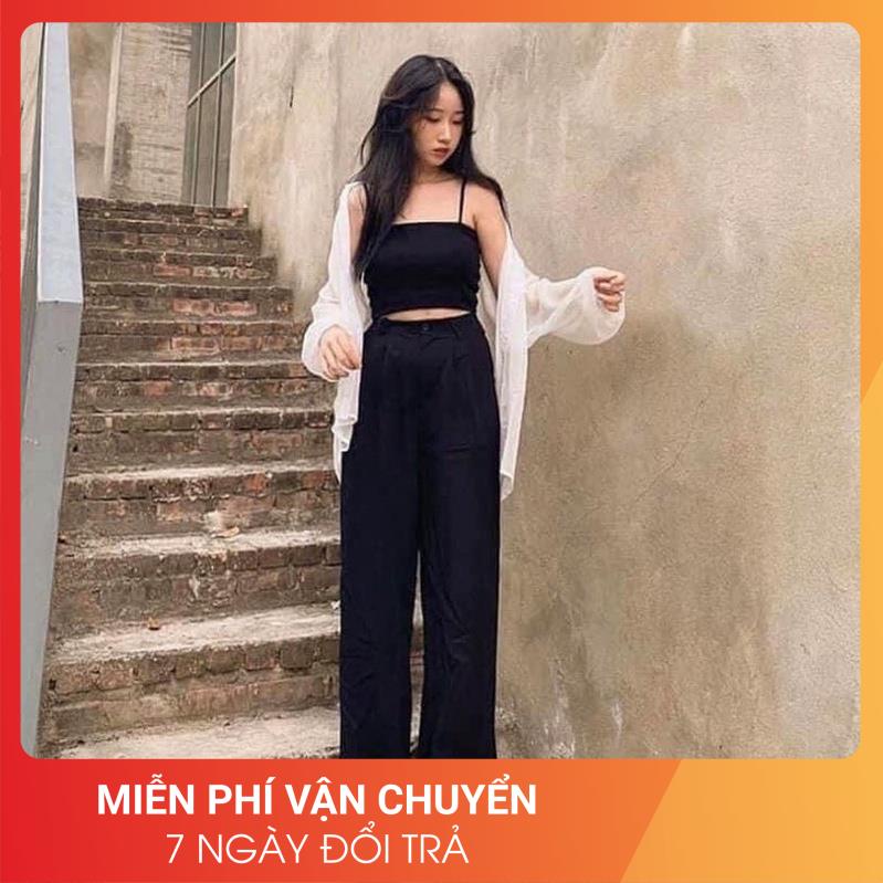 [Loại 1/Ảnh thật] Quần xuông ống rộng 24APRIL  Quần ống rộng cá tính dễ mặc chất lụa mịn mát dày dặn