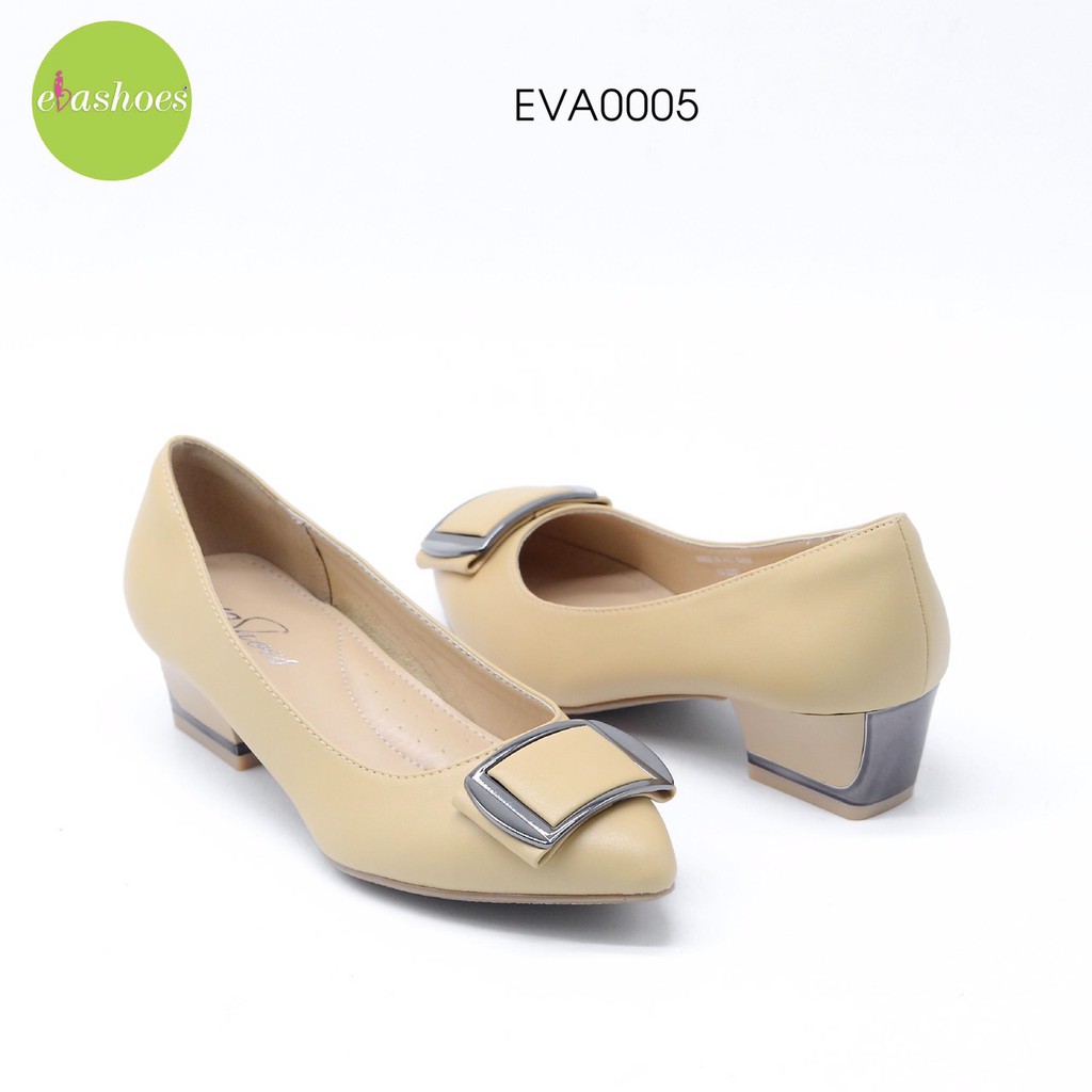 Giày Cao Gót Đế Vuông Mũi Nhọn Phối Nơ Da Tổng Hợp 3cm Evashoes – Eva0005