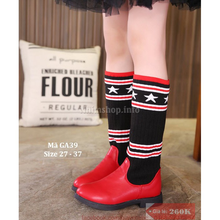 Giày boots tất len cổ cao LIMIBABY thổ cẩm phong cách Hàn Quốc cho bé gái 3, 4, 5, 6, 7, 8, 9, 10, 11, 12  tuổi GA39