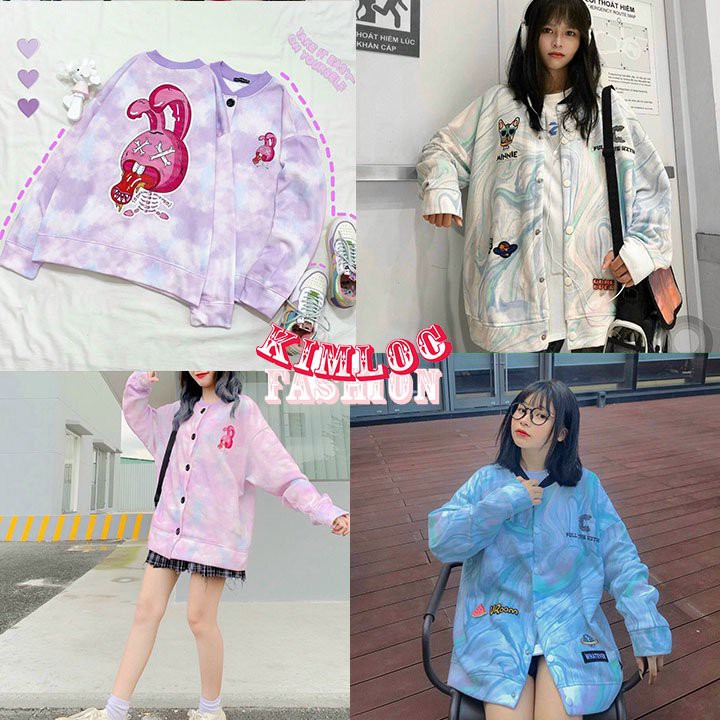 Áo cardigan nữ loang màu in hình họa tiết kiểu dáng Hàn có kèm video