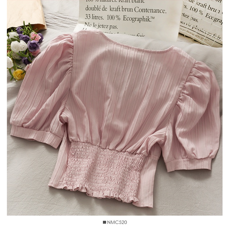 Áo kiểu nữ đẹp bánh bèo tiểu thư Hàn Quốc sexy crotop tay phồng mùa hè AKN004