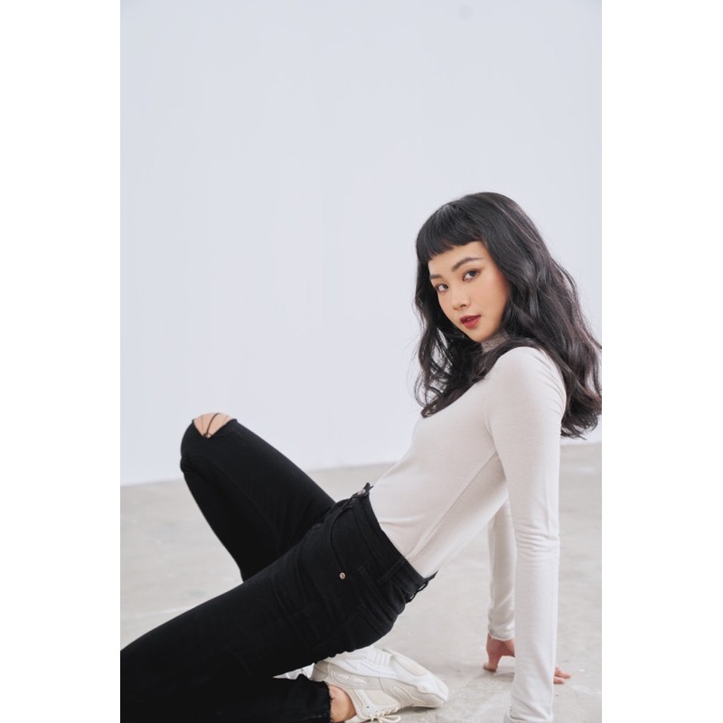 quần skinny jeans LEN clothing đen rách gối 7963 | BigBuy360 - bigbuy360.vn