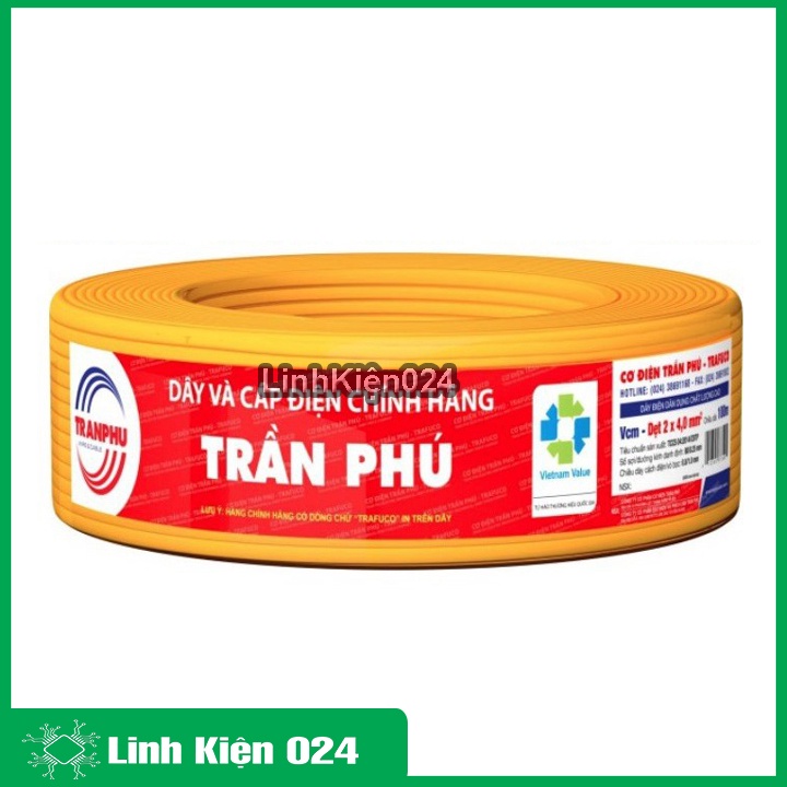 1 mét dây điện đôi Trần Phú 2x1.5mm ruột đồng mềm nhiều sợi xoắn