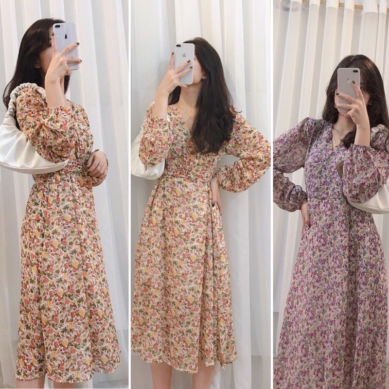 Váy hoa nhí vintage cổ chéo dài tay Ulzzang VKE 9101 🌸 Hàng Quảng Châu(ảnh cuối shop tự chụp) | BigBuy360 - bigbuy360.vn