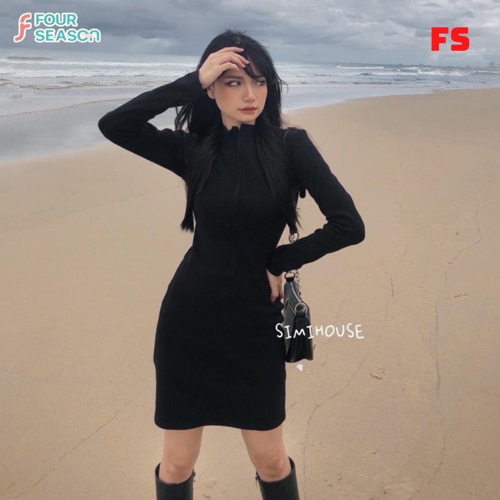 Đâm body phối khóa kéo trước tay dài CV02 4S thiết kế cổ chữ V váy ôm dáng nhún eo quyến rủ | BigBuy360 - bigbuy360.vn