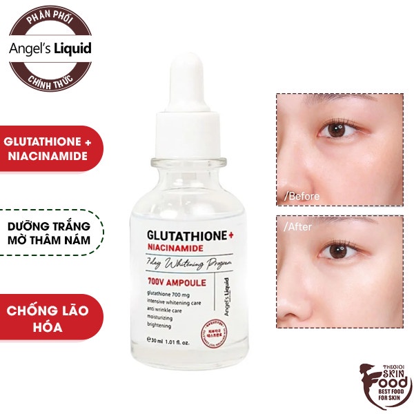 Tinh Chất Truyền Trắng Hỗ Trợ Mờ Nám Chuyên Sâu Angel's Liquid Glutathione + Niacinamide 700 V-Ampoule 30ml