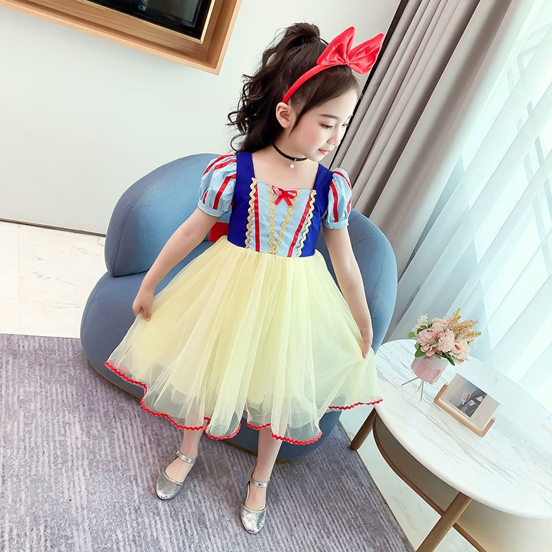 Đầm Công Chúa Bạch Tuyết Phối Lưới Thời Trang Mùa Hè Cho Bé Gái