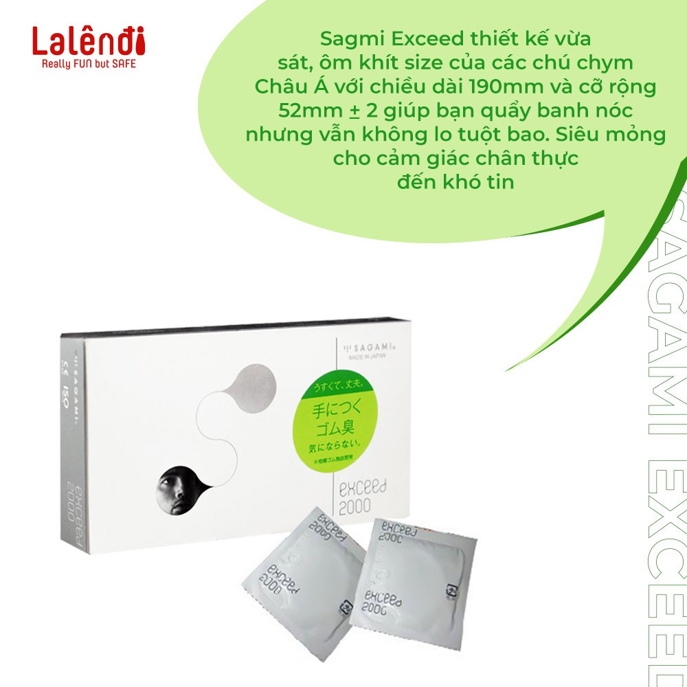 Bao cao su Sagami Exceed 2000 Nhật Bản siêu mỏng, ôm khít, nhiều gel bôi trơn (12 bao/hộp) , Lalendi