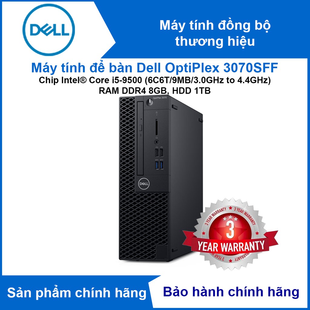 Máy tính để bàn Dell OptiPlex 3070SFF-1TB3Y (Chip Intel Core i5-9500 (4.0 GHz,9 MB), RAM DDR4 4GB, HDD 1TB) - Chính hãng | BigBuy360 - bigbuy360.vn