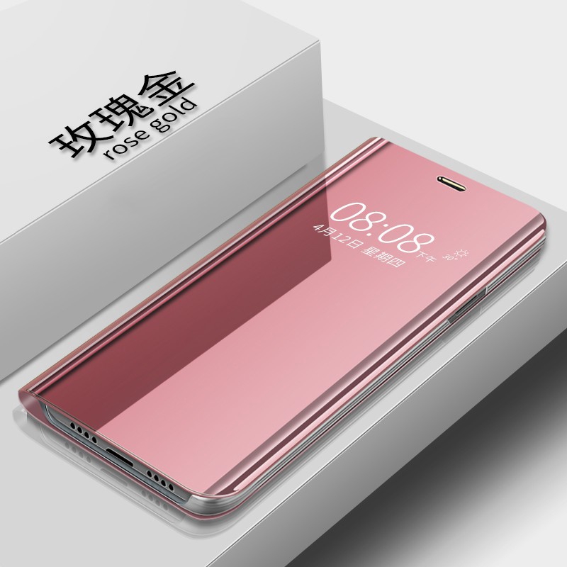 Bao da điện thoại màu trơn tráng gương chống va đập có giá đứng cho Samsung Galaxy J4 J6 Plus J8