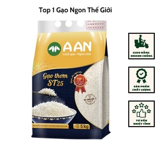 Gạo ST25 Túi 5Kg A An - Cơm mềm dẻo, thơm nhẹ, vị ngọt - Top 1 Gạo Ngon Thế Giới