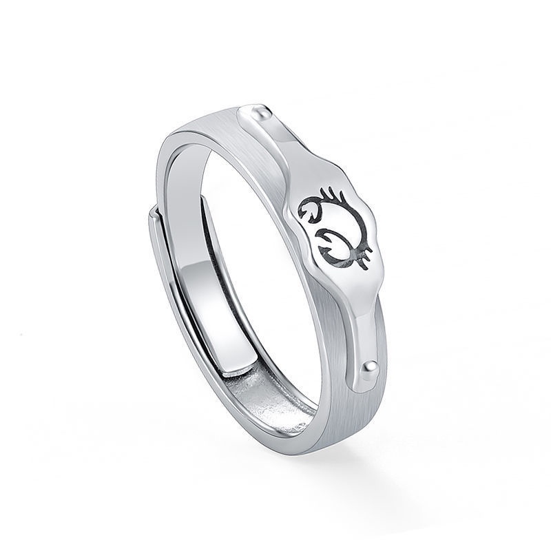 Nhẫn Hở Bằng Lụa Bạc S925 Họa Tiết Cung Hoàng Đạo Độc Đáo Có Thể Điều Chỉnh