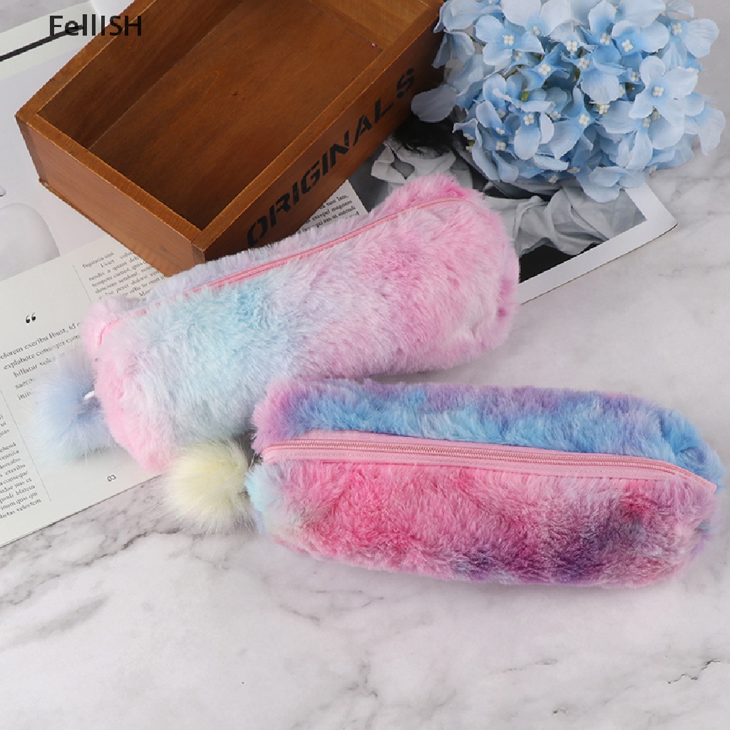 Túi Đựng Bút Bằng Lông Màu Cầu Vồng Dễ Thương 439br