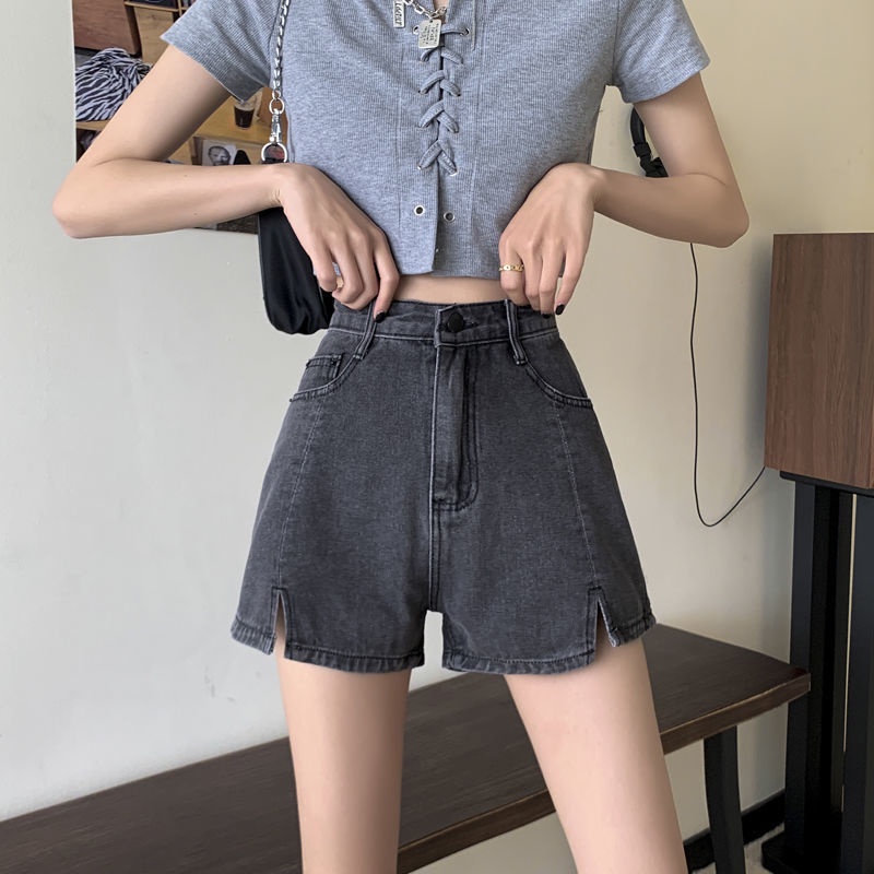 AMOI Quần Short Denim Lưng Cao Ống Rộng Thời Trang Hàn Quốc 2022 Dành Cho Nữ