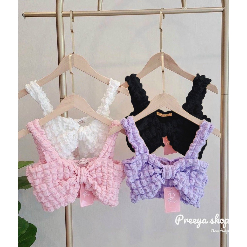 Áo 2 dây xốp vuông kiểu croptop nơ ngực cực hot , chất thun xốp mềm mịn ly