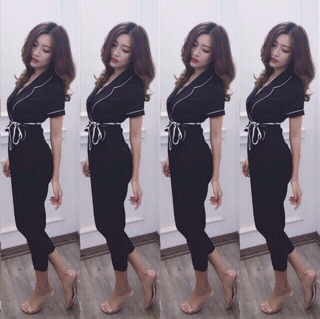 Jum cổ vest thắt eo