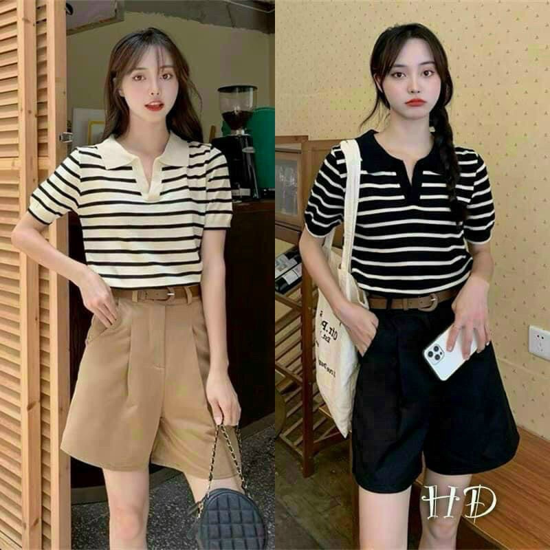 Áo Polo kẻ ngang Hàn Quốc (ẢNH THẬT, VIDEO) Áo sọc ngang có cổ