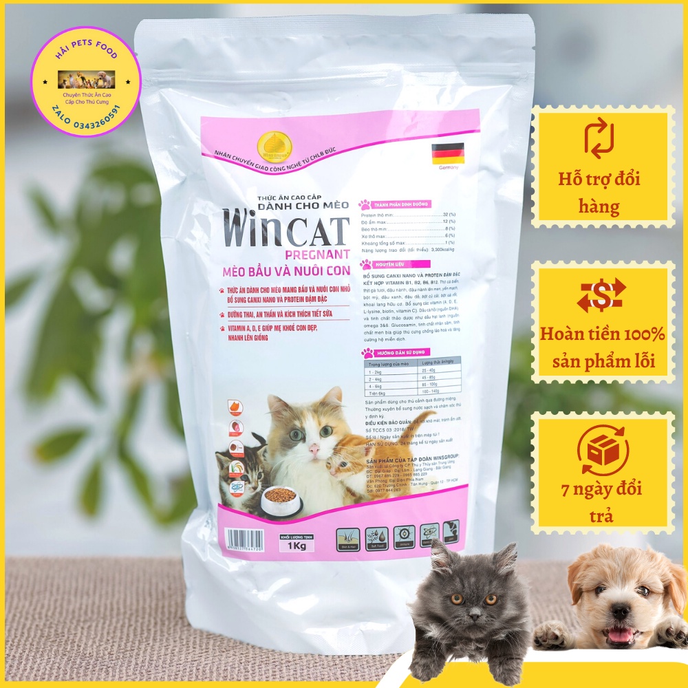Thức Ăn Cho Mèo Bầu Và Nuôi Con Nhỏ Loại Cao Cấp Dạng Hạt Wincat 1Kg Sản Xuất Theo Dây Chuyền Công Nghệ Đức