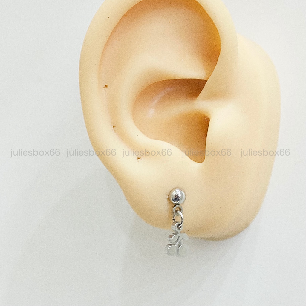 Khuyên Tai Titan Unisex Có Charm Cherry Bi Tròn Không Gỉ Sét Không Ngứa Bông Tai Julies Box 66