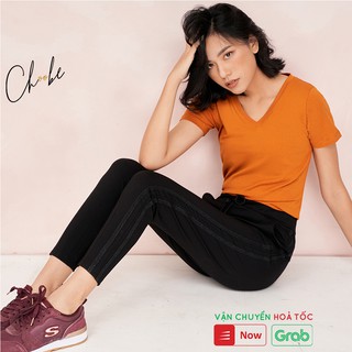 Quần jogger nữ Choobe dáng dài cạp chun dây buộc, sọc kim tuyến 2 bên -Q18