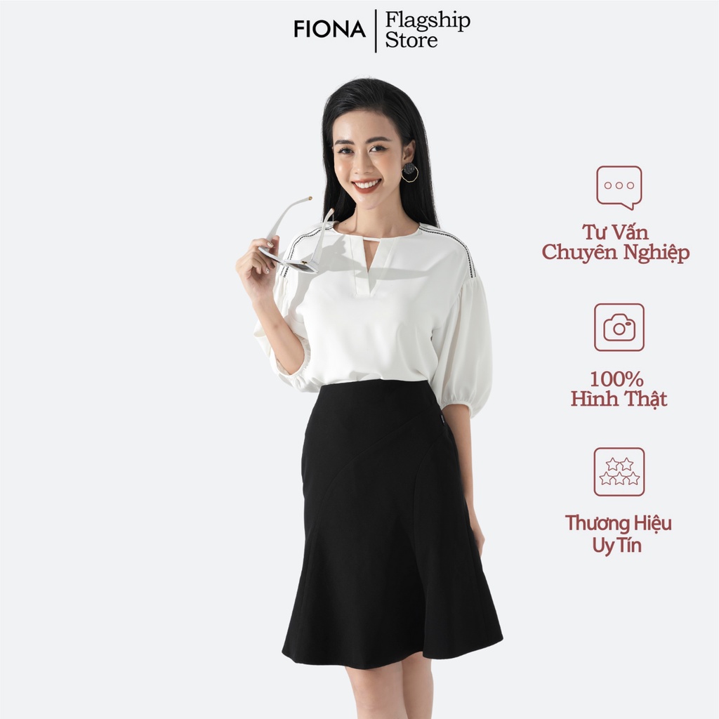 Áo sơ mi nữ cổ tròn FIONA, áo sơ mi nữ cộc tay dáng suông tay bồng F550167