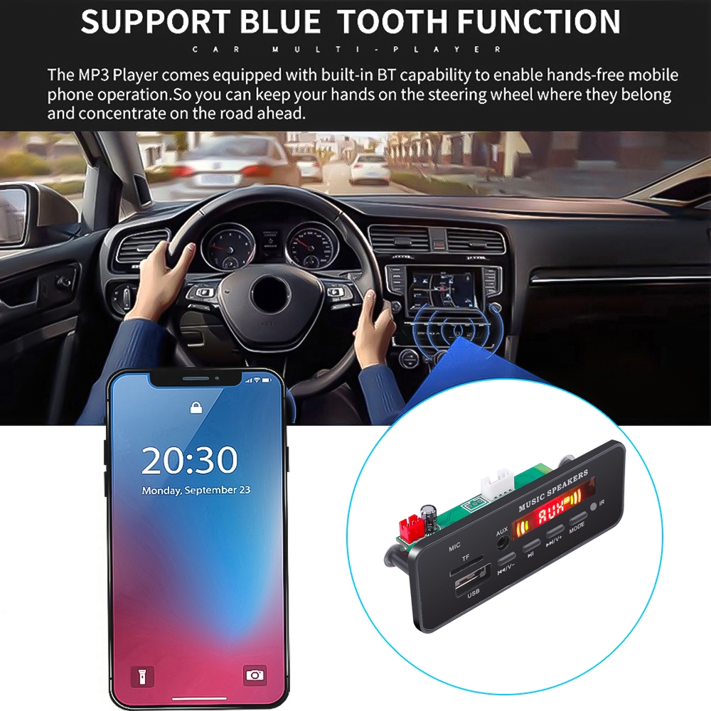 Mạch giải mã bluetooth 5.0 MP3 5V 12V không dây hỗ trợ USB TF FM cho xe ô tô