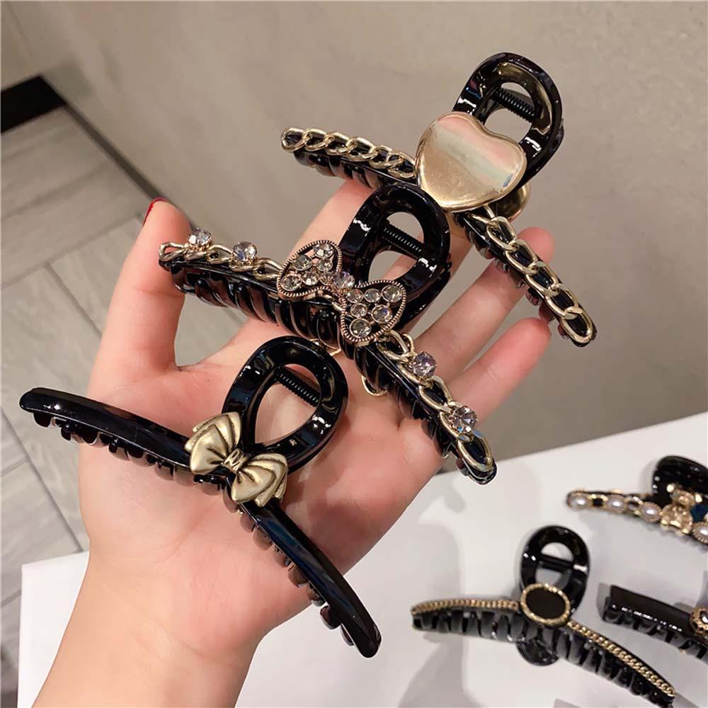 Kẹp Tóc Càng Cua Đính Nơ Bằng Nhựa Màu Đen Phong Cách Retro Cá Tính
