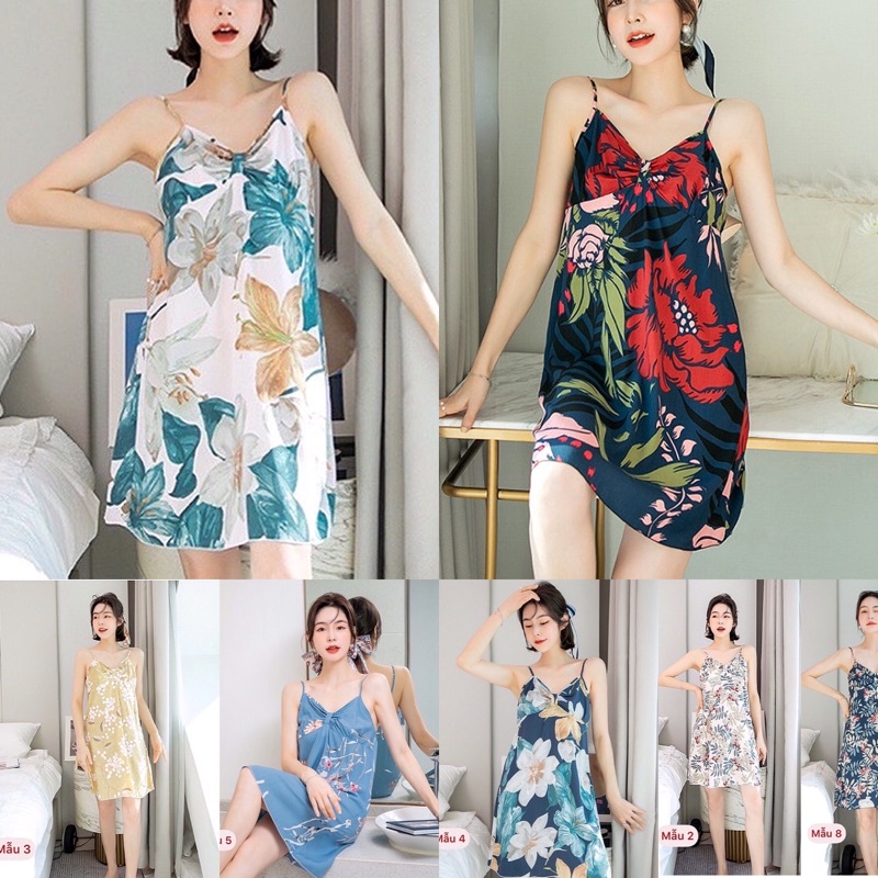 Váy lanh, váy ngủ Cotton lụa - lanh 2 dây siêu mát hoạ tiết trẻ trung, thời trang