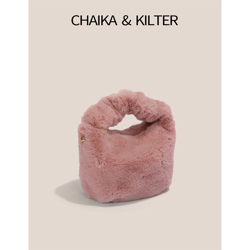 Chaika Kilter Túi Đeo Chéo Vai CK1351 Bằng Vải Lông Màu Trơn Phối Dây Xích Thời Trang Thu Đông Cho Nữ