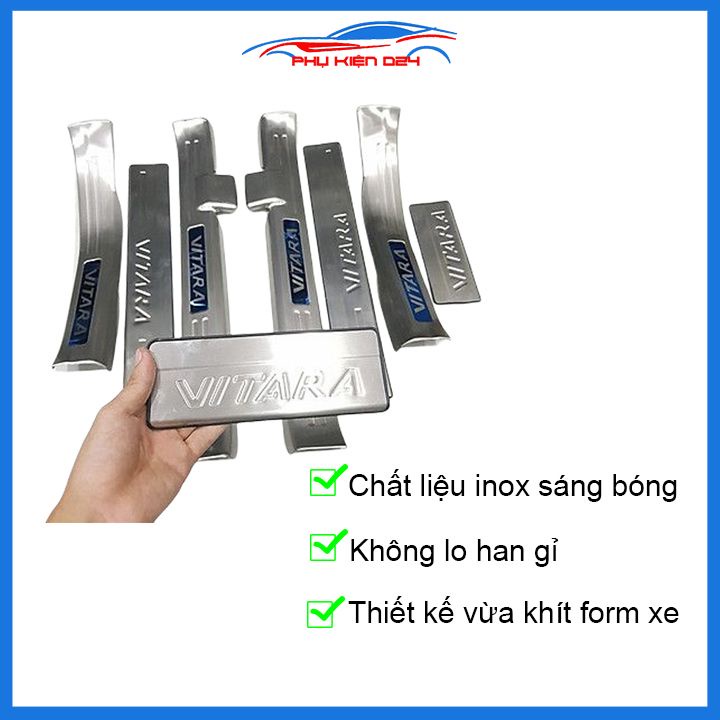 Ốp bậc cửa, nẹp bước chân Vitara 2016-2017-2018-2019-2020 INOX bảo vệ chống trầy làm đẹp xe