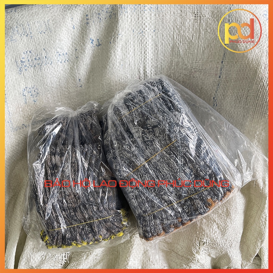 Cặp găng tay bảo hộ lao động loại dày 70gram màu xám và màu trắng, găng tay làm vườn, chất liệu vải sợi polyester dệt