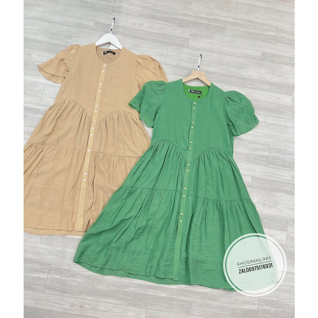 ✨BÁN SỈ✨Đầm suông tơ 3 tầng 2 lớp 2 màu xanh,be