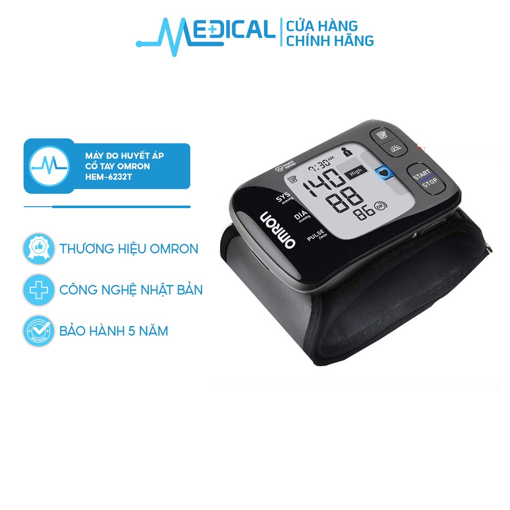 Máy đo huyết áp cổ tay OMRON HEM-6232T kết nối với ứng dụng Connect Bluetooth - MEDICAL