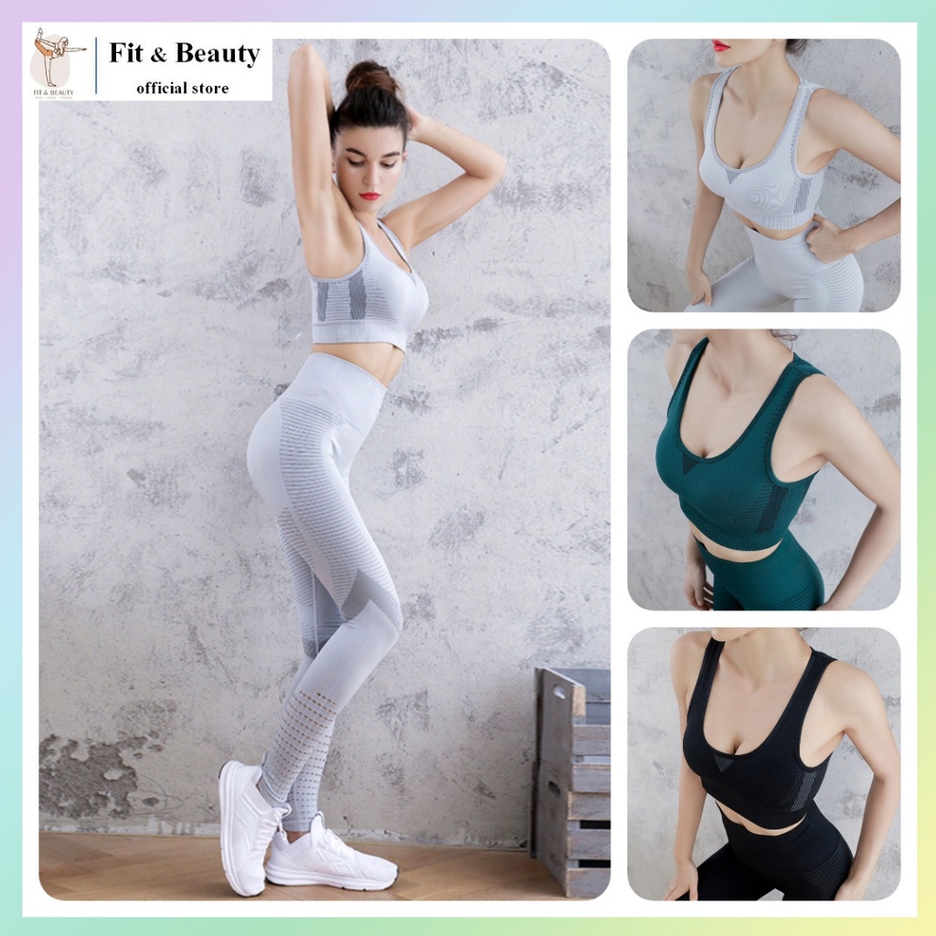 Bộ tập gym yoga nữ quần dài áo bra vải dệt kim cao cấp | quần áo tập yoga shape gymclothes  SET02