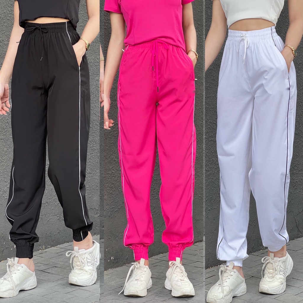 Quần Jogger Thể Thao 1 Sọc Nữ Chất Dù Mỏng Nhẹ Nhanh Khô