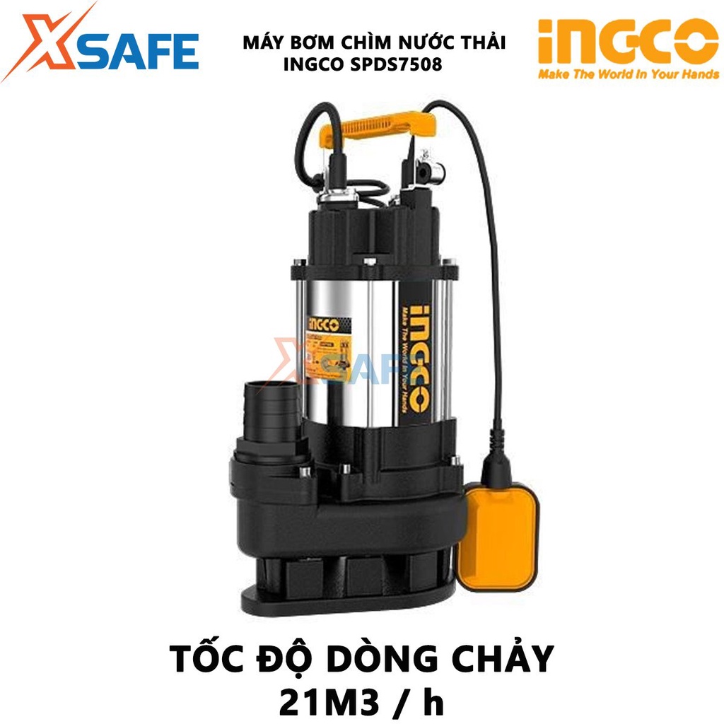 Máy bơm chìm nước thải INGCO SPDS7508 Máy bơm nước thải điện thế 220-240V~50Hz, công suất 750W(1.0HP) - Chính hãng