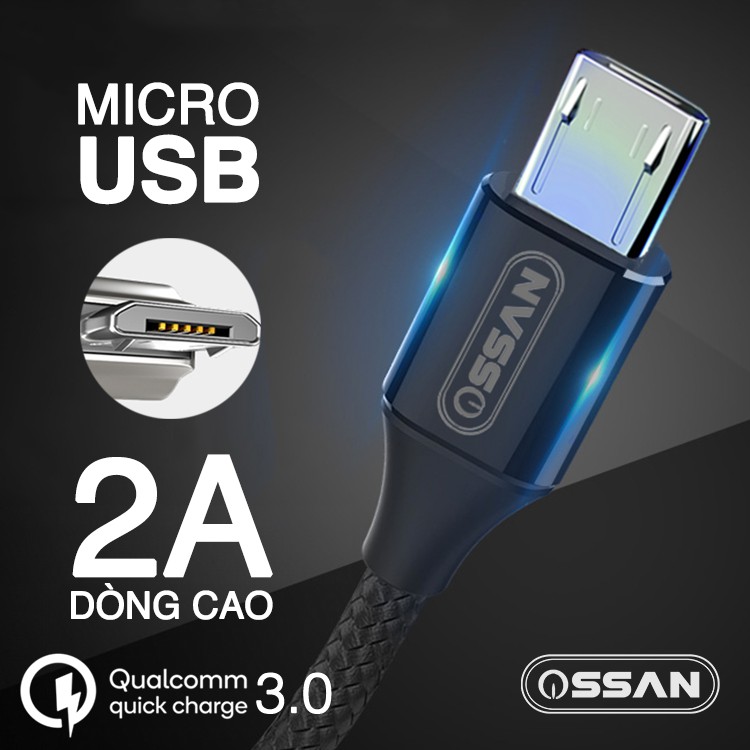 Cáp sạc Micro USB OSSAN hỗ trợ sạc nhanh Qualcomm 3.0 - OS-C1M dùng cho các máy kết nối MicroUSB Samsung Oppo Xiaomi Hua