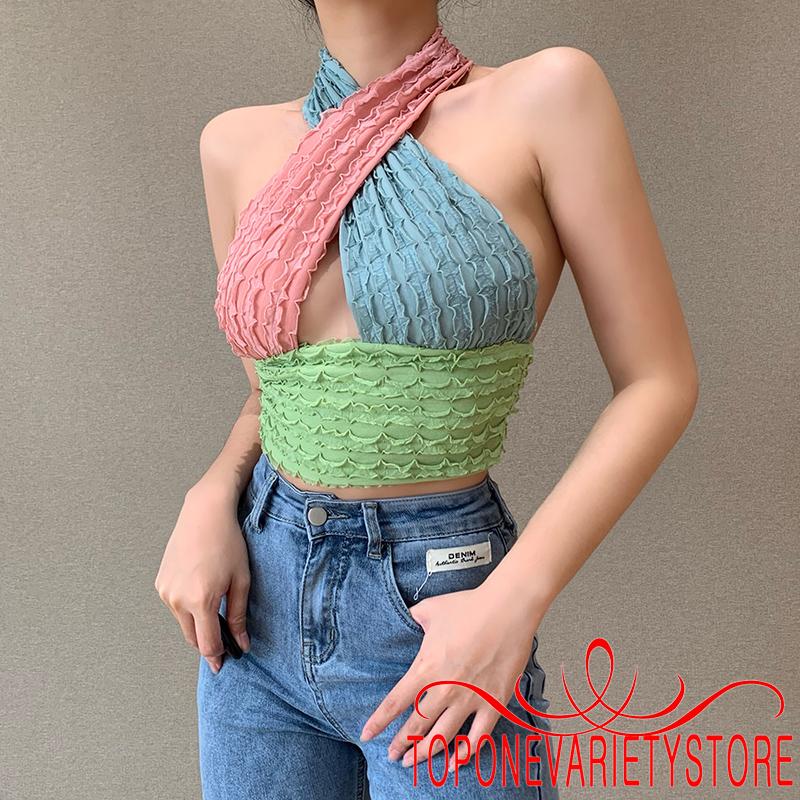  Áo Yếm Dây Đeo Chéo Sau Cổ Phối Màu Thời Trang Gợi Cảm Cho Nữ | BigBuy360 - bigbuy360.vn