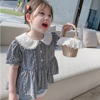 Đồ bộ bé gái bộ quần áo thiết kế áo ca ro + quần jean 10-19 kg