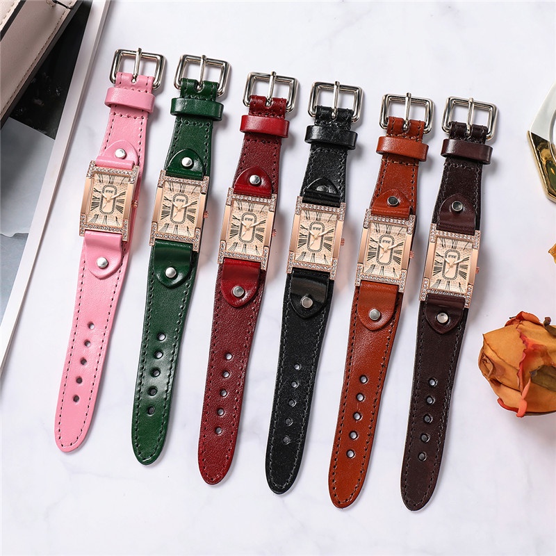 Đồng Hồ Quartz Mặt Chữ Nhật Dây Da Phong Cách Vintage