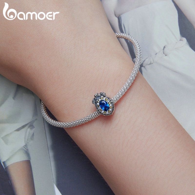 Hạt xỏ BAMOER bằng bạc 925 đính đá sapphire giả trang trí đồ trang sức thời trang